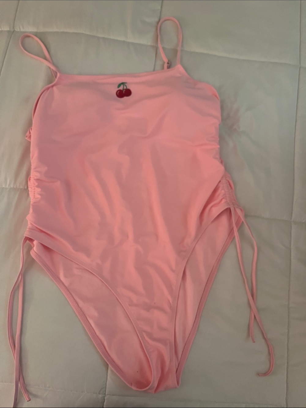 Womens Pink Cherry with cinched sides and high-cut leg One-Piece Swimsuit